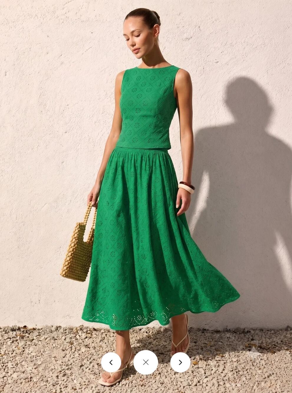 NWT Commense Eyelet Embroidered Top & Midi Skirt Set Sz L